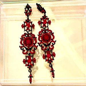 Red and Black Long Gothic Design Earrings